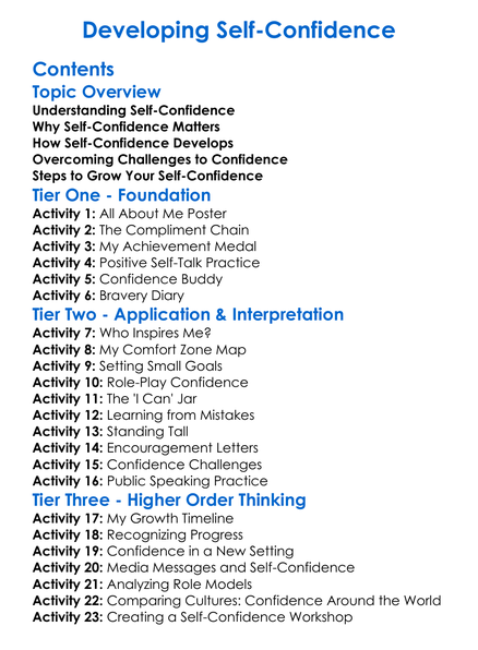 Developing Self-Confidence Worksheet Activity Booklet
