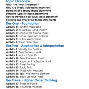 Developing Thesis Statements Worksheet Activity Booklet