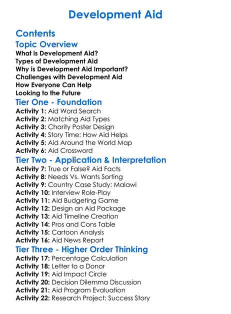 Development Aid Worksheet Activity Booklet