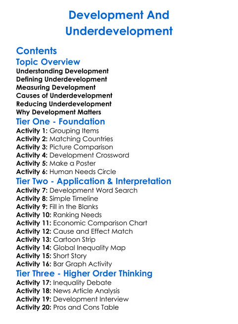 Development And Underdevelopment Worksheet Activity Booklet