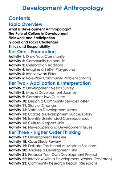 Development Anthropology Worksheet Activity Booklet