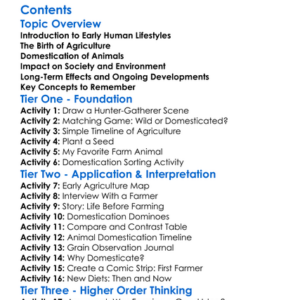 Development Of Agriculture And Animal Domestication Worksheet Activity Booklet