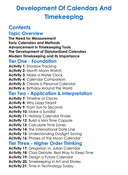 Development Of Calendars And Timekeeping Worksheet Activity Booklet