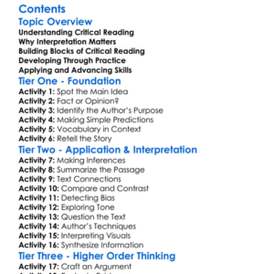 Development Of Critical Reading And Interpretation Skills Worksheet Activity Booklet