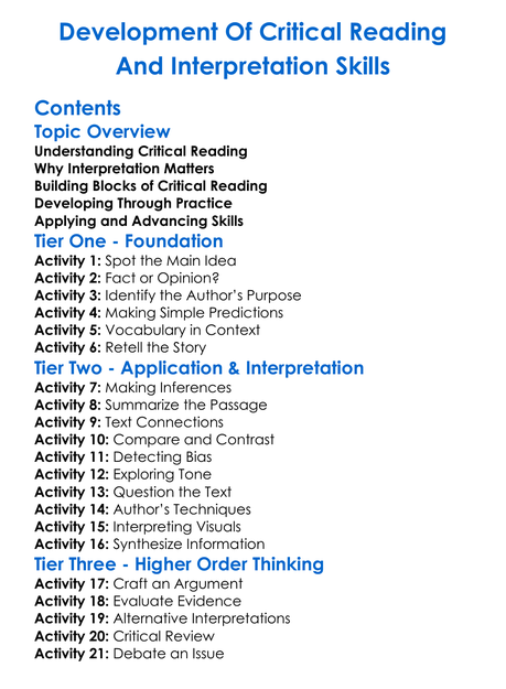 Development Of Critical Reading And Interpretation Skills Worksheet Activity Booklet