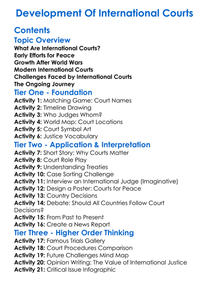 Development Of International Courts Worksheet Activity Booklet