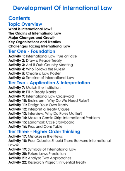 Development Of International Law Worksheet Activity Booklet