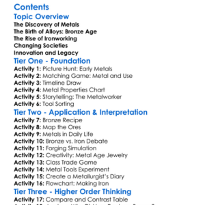 Development Of Metallurgy Bronze And Iron Ages Worksheet Activity Booklet