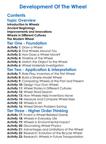 Development Of The Wheel Worksheet Activity Booklet