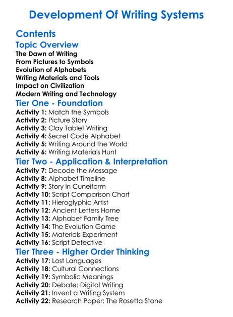 Development Of Writing Systems Worksheet Activity Booklet