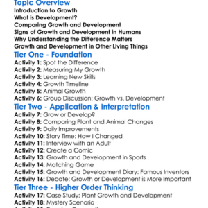 Development Vs Growth Worksheet Activity Booklet