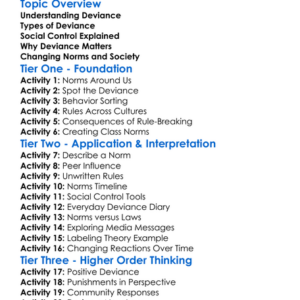 Deviance And Social Control Worksheet Activity Booklet