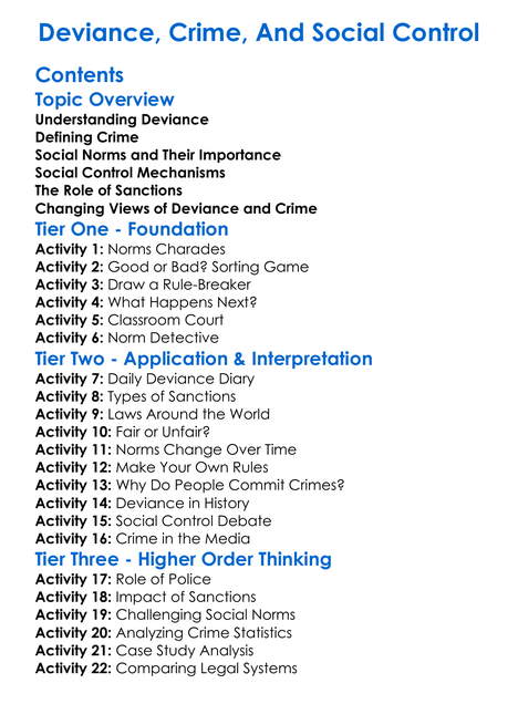 Deviance Crime And Social Control Worksheet Activity Booklet