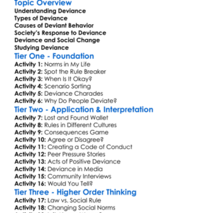 Deviance Worksheet Activity Booklet