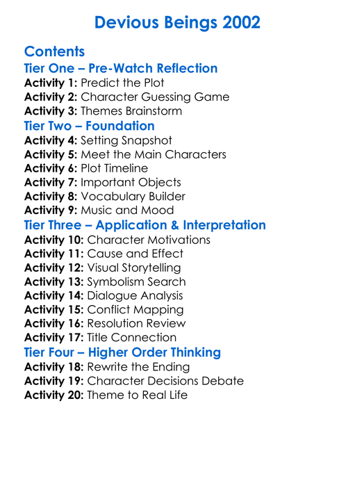 Devious Beings 2002 Worksheet Activity Booklet