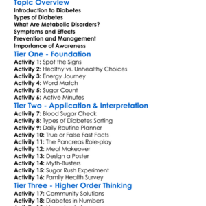 Diabetes And Metabolic Disorders Worksheet Activity Booklet