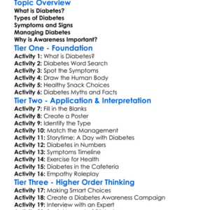 Diabetes Awareness Worksheet Activity Booklet