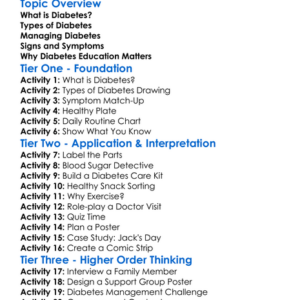 Diabetes Education Worksheet Activity Booklet