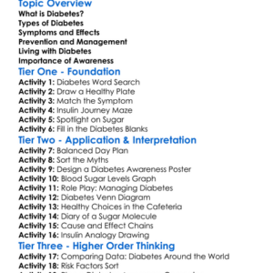 Diabetes Worksheet Activity Booklet