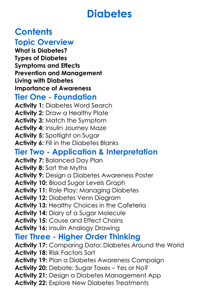 Diabetes Worksheet Activity Booklet