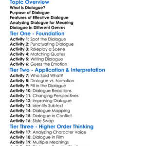 Dialogue Analysis Worksheet Activity Booklet