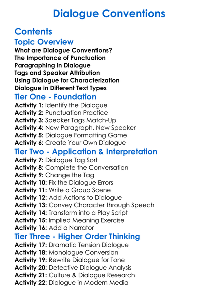 Dialogue Conventions Worksheet Activity Booklet
