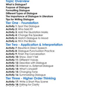 Dialogue In Literature Worksheet Activity Booklet