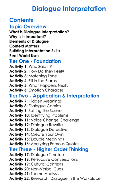 Dialogue Interpretation Worksheet Activity Booklet