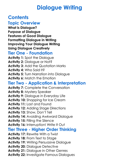 Dialogue Writing Worksheet Activity Booklet