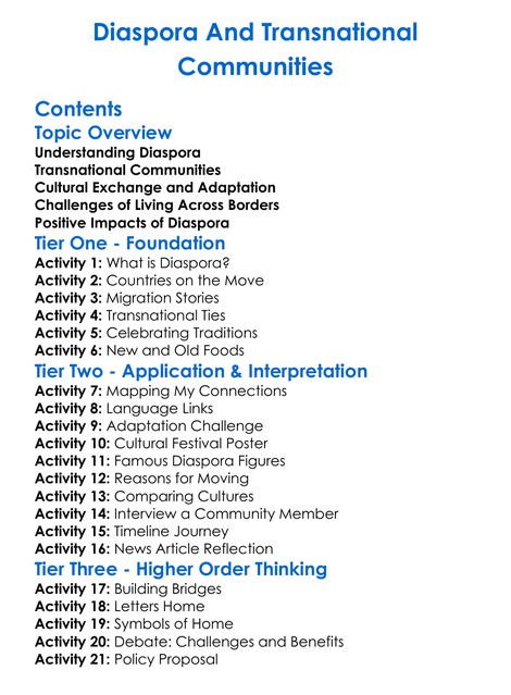Diaspora And Transnational Communities Worksheet Activity Booklet