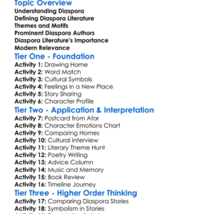 Diaspora Literature Worksheet Activity Booklet