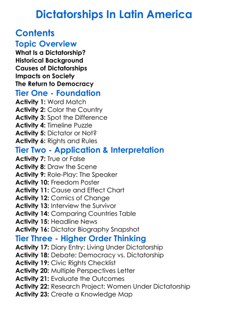 Dictatorships In Latin America Worksheet Activity Booklet