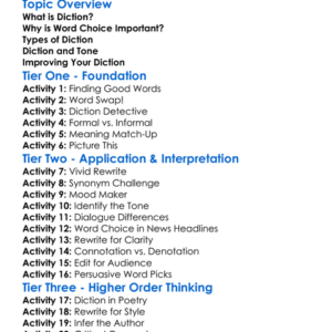 Diction And Word Choice Worksheet Activity Booklet