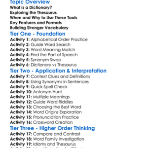 Dictionary And Thesaurus Use Worksheet Activity Booklet