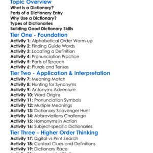 Dictionary Skills Worksheet Activity Booklet