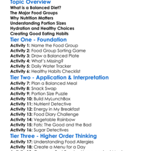 Diet And Balanced Nutrition Worksheet Activity Booklet
