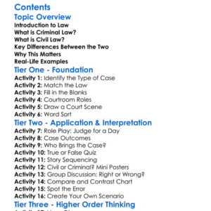 Differences Between Criminal And Civil Law Worksheet Activity Booklet