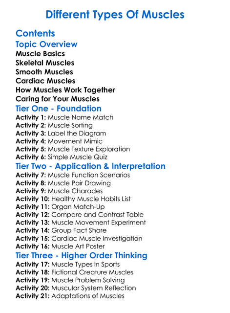 Different Types Of Muscles Worksheet Activity Booklet