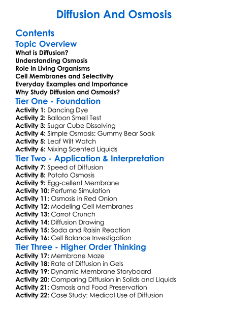 Diffusion And Osmosis Worksheet Activity Booklet