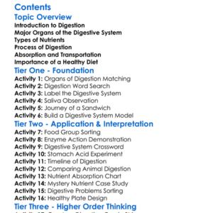 Digestion And Absorption Of Nutrients Worksheet Activity Booklet