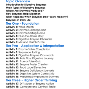 Digestive Enzymes And Their Roles Worksheet Activity Booklet