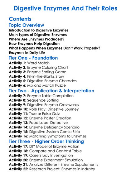 Digestive Enzymes And Their Roles Worksheet Activity Booklet