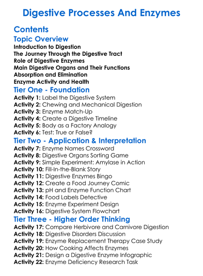 Digestive Processes And Enzymes Worksheet Activity Booklet