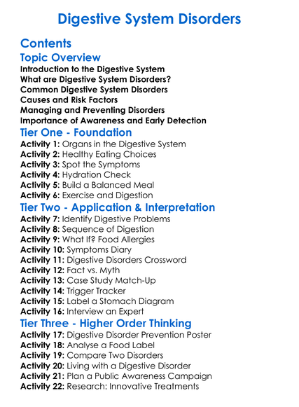 Digestive System Disorders Worksheet Activity Booklet
