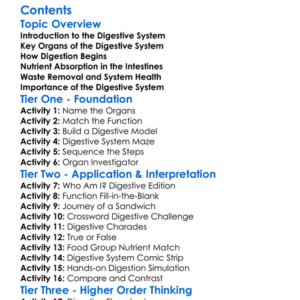 Digestive System Organs And Function Worksheet Activity Booklet