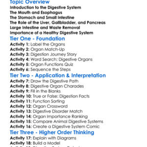 Digestive System Organs Worksheet Activity Booklet