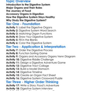 Digestive System Structure Worksheet Activity Booklet