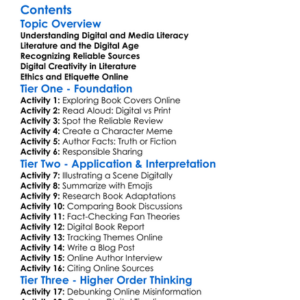 Digital And Media Literacy In Literature Worksheet Activity Booklet