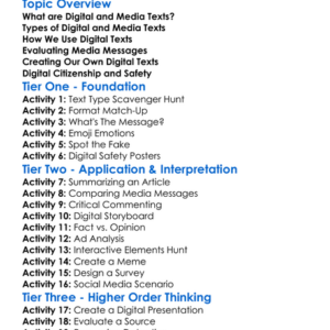 Digital And Media Texts Worksheet Activity Booklet