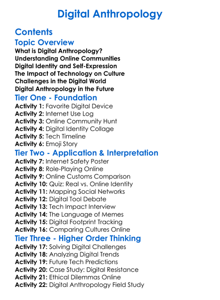 Digital Anthropology Worksheet Activity Booklet